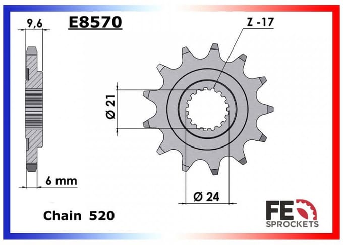 Voortandwiel FE voor quad Honda 700 TRX XX 2007 tot 2011 14 tanden P 520 Nieuw