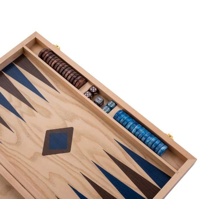 Backgammon 15" blauw & bruin trangle - Longfield
