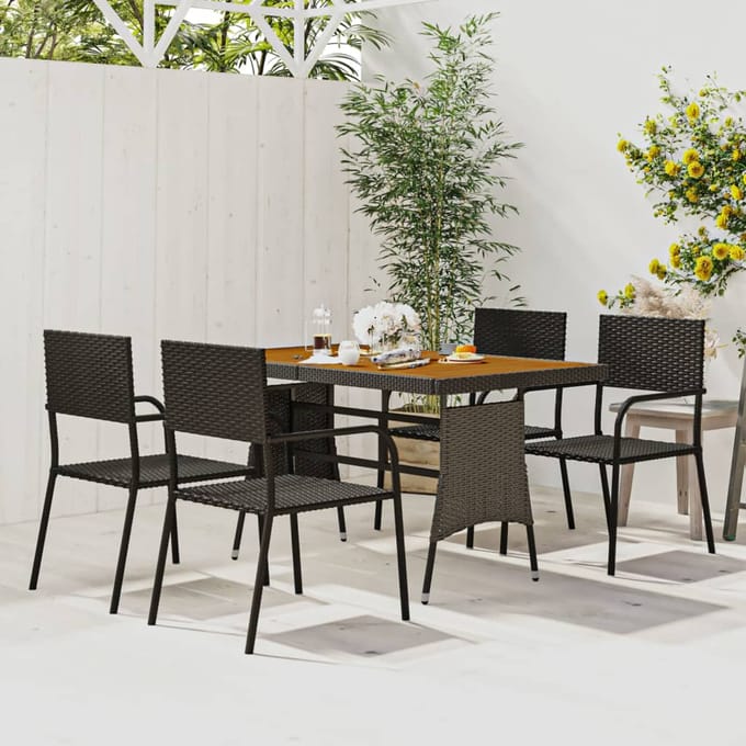 vidaXL - 5-delige - Tuinset - poly - rattan - zwart