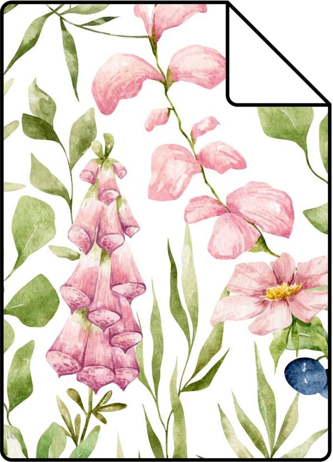 Proefstaal ESTAhome behang veldbloemen multicolor op wit - 26.5 x 21 cm - 131055-S