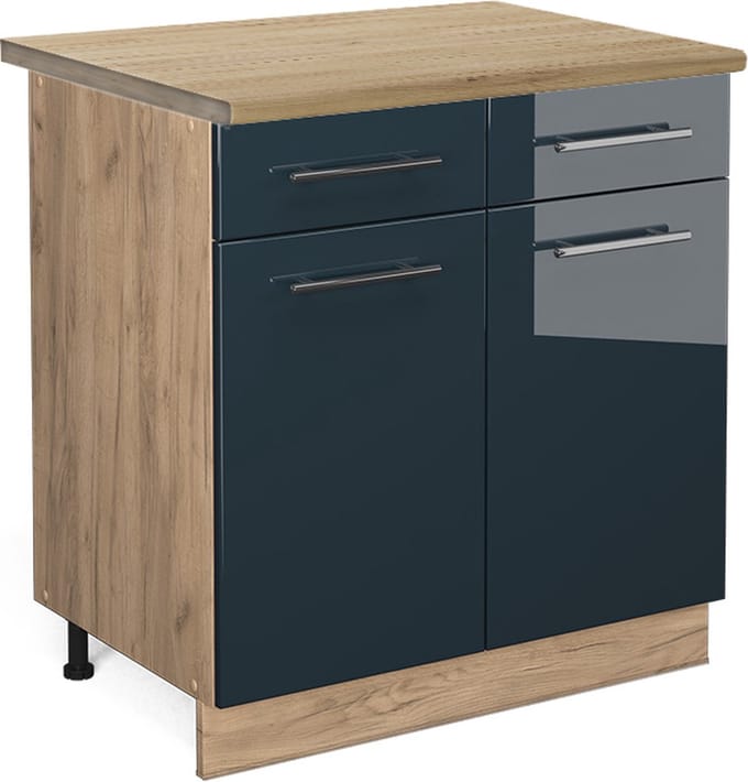 Vicco Fame-Line Keukenkasten – 80 cm, WB Eik Donkerblauw hoogglans