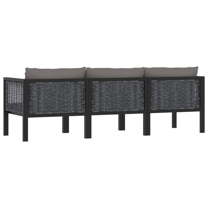 vidaXL - Driezitsbank - met - kussens - poly - rattan - antraciet