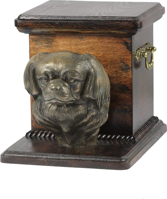 Tibetaanse Spaniel urn met beeldje - elegante urn voor hondenas