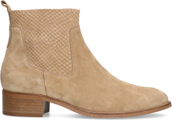 Manfield - Dames - Beige suède enkellaarsjes - Maat 40