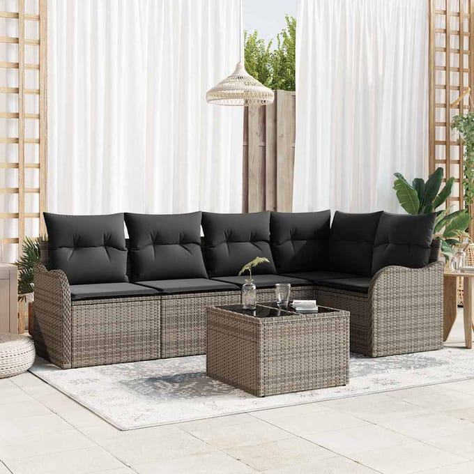 vidaXL - Tuinbank - Set - 6 - st - Grijs - poly - rattan
