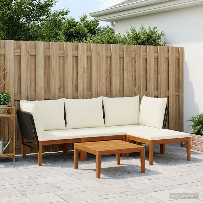 vidaXL - 5 - st - Massief - acaciahout - & - touw - Naturel