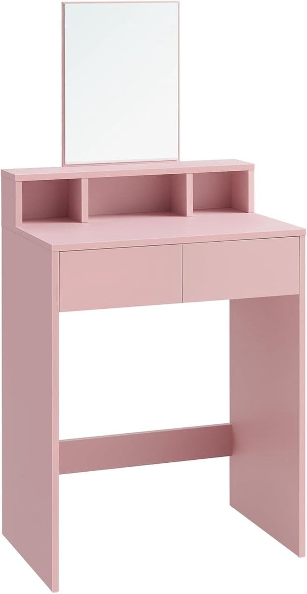 Make-uptafel met grote spiegel en opbergruimte in moderne stijl - Roze