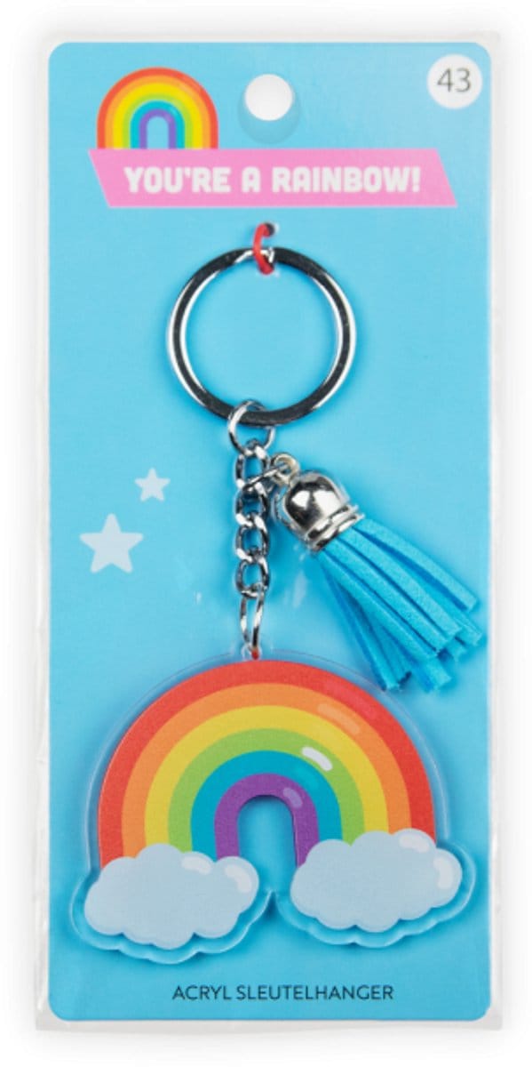 Sleutelhanger met kwastje | Acryl sleutelhanger - Regenboog