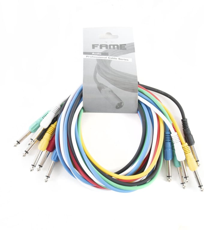 MUSIC STORE Patchkabel, 1,5 m, mono, recht 6er-pakket, kleuren - Stereo patch kabel