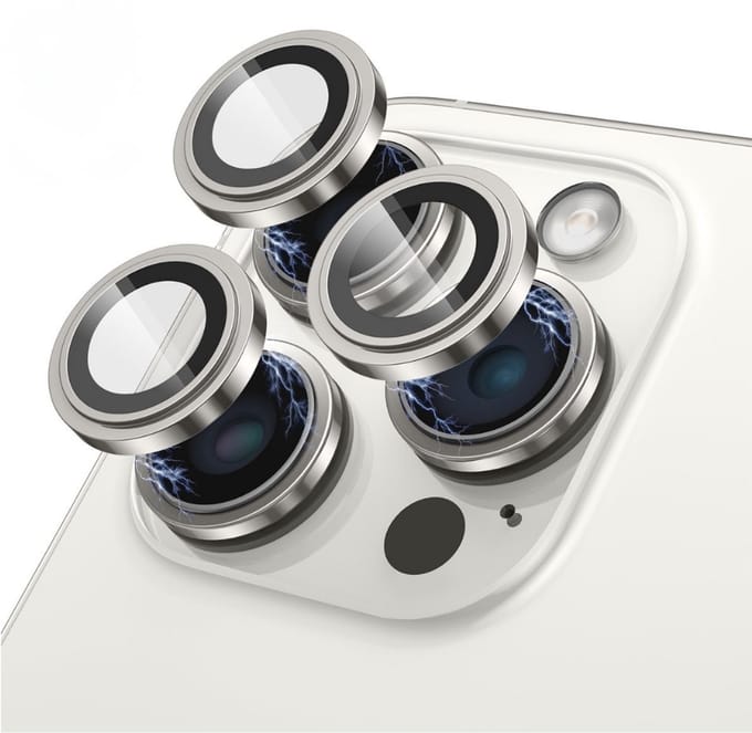 Viewr Camera Lens Protector iPhone 15 Pro / 15 Pro Max – 9H Gehard Glas Camerabeschermer – Met Installatieframe – Zilver