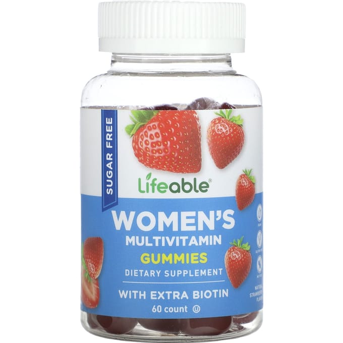 Lifeable, multivitamine gummies voor vrouwen, suikervrij, natuurlijke aardbeiensmaak, 60 gummies