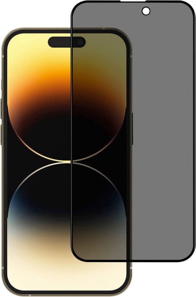LuxeBass privacy screenprotector voor iPhone 15 Pro Max | gehard glas | valbescherming tot 1m | anti-inkijk displaybescherming