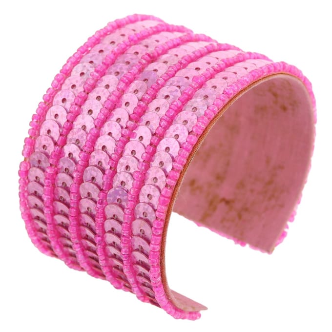 Behave – Armband – Roze – Textiel – Pailletten – Brede Cuff – Statement