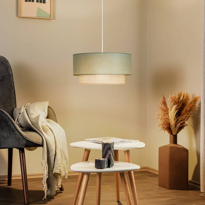 Duolla Hanglamp Boho, saliegroen/bruin, Ø 45 cm, textiel