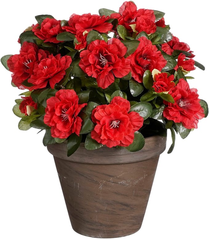 Mica Decorations Azalea Kunstplant in Bloempot Stan - H31 x Ø26 cm - Rood