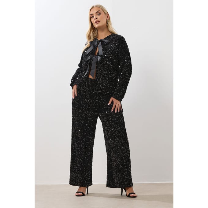 Yours Zwarte Pailletten Wijde Broek Size 44