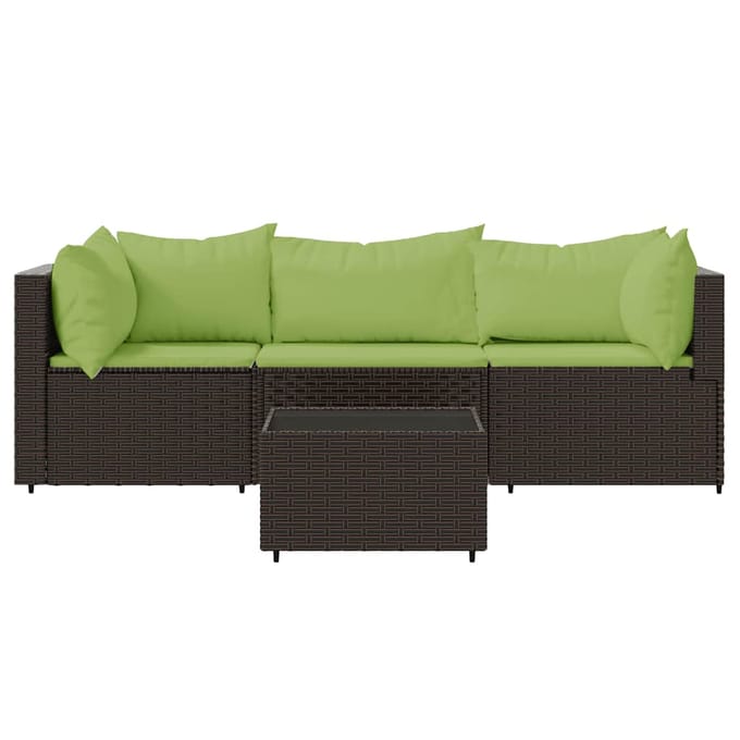 vidaXL - 4-delige - Loungeset - met - kussens - poly - rattan - bruin