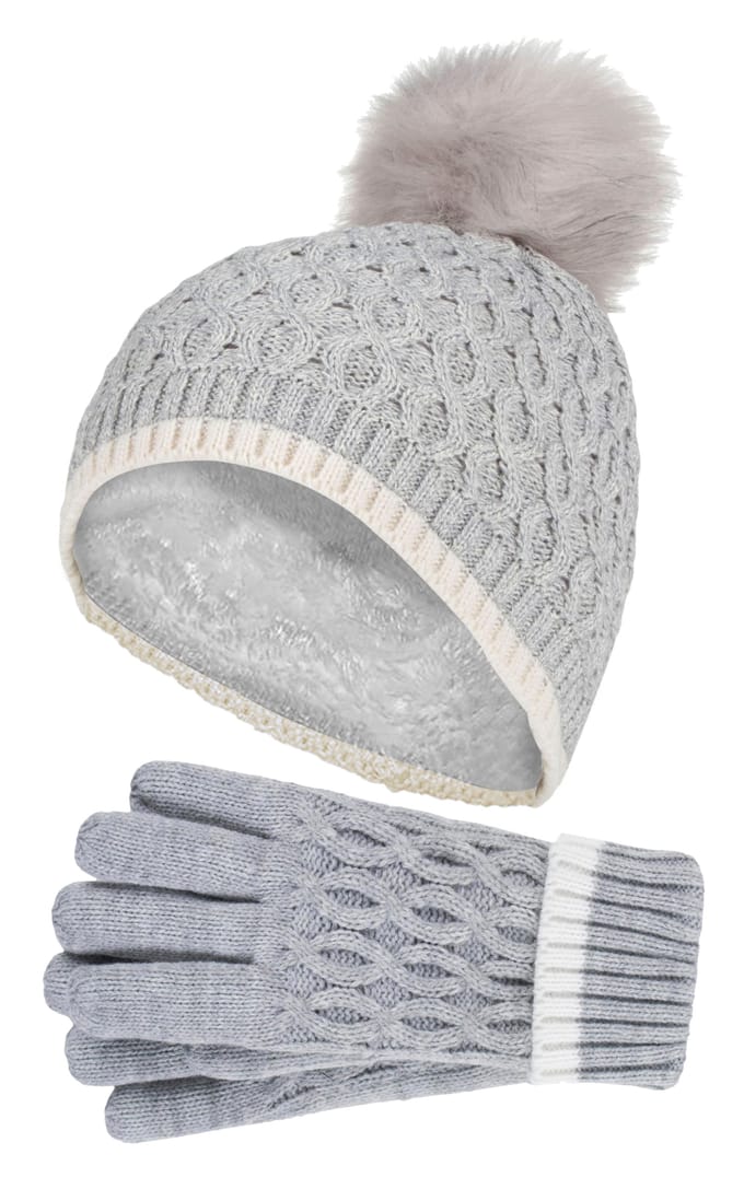 Heat Holders Meisjes Thermische Pom Pom Muts En Handschoenen - Wolkengrijs