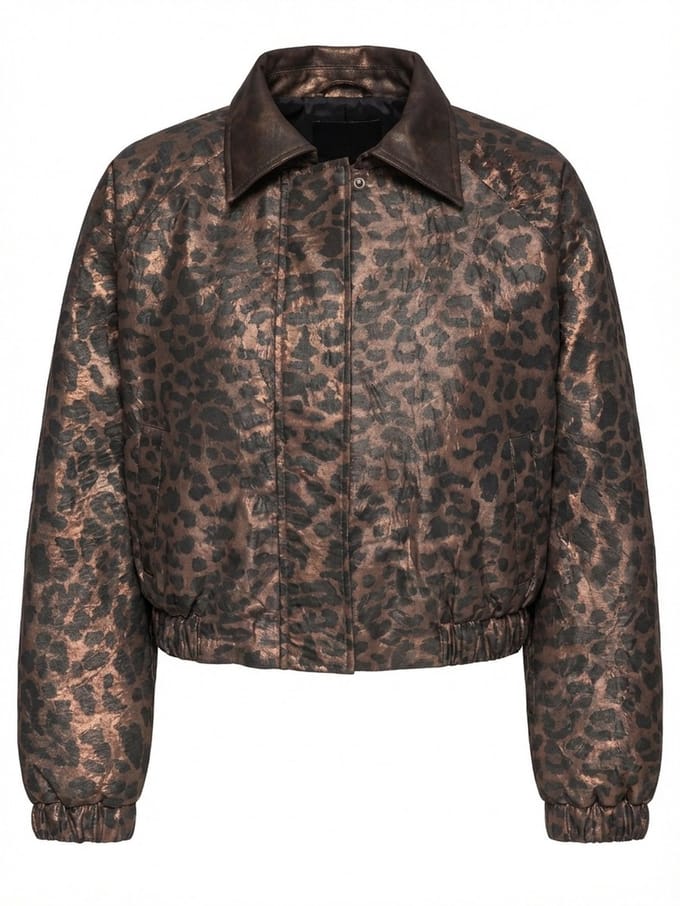 OMBRE Jas - Lange Mouw - Rits - Dierenprint Koffie M