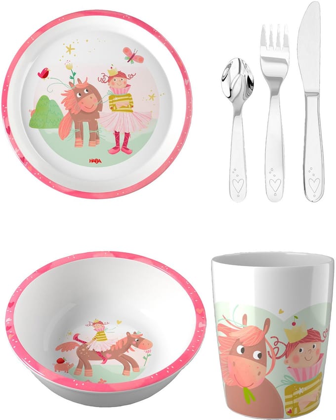 HABA Geschirr-Set Schüssel, Teller, Becher & Besteck