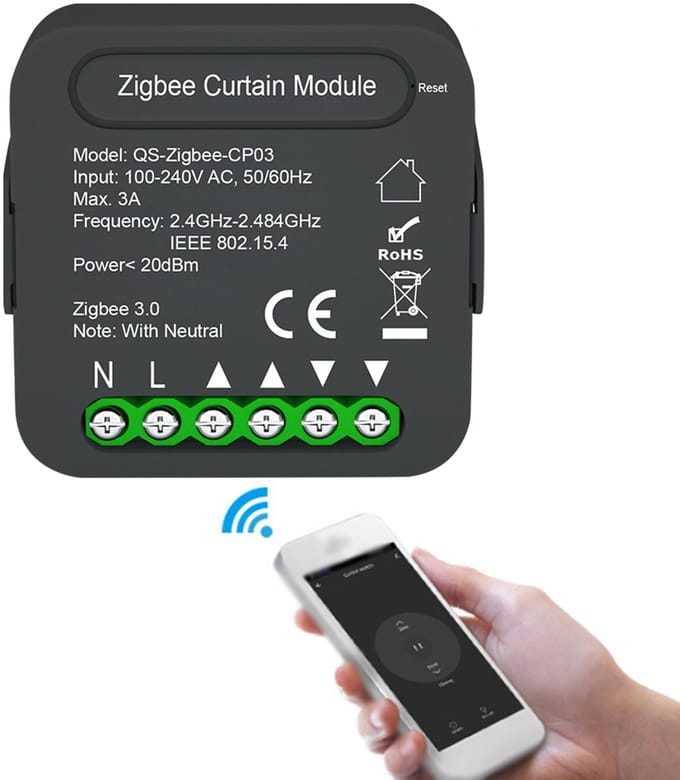 Intelligente Gordijn Schakelmodule – ZigBee 3.0 – App & Tijdfunctie – Compatible met Alexa – Voor Slimme Thuisbediening