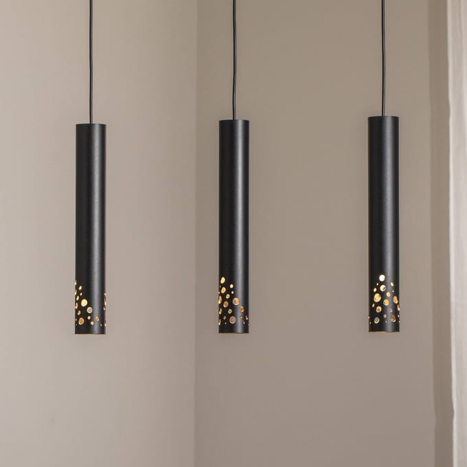 Luminex Tibia hanglamp, 3-lamps, lang, zwart, staal, GU10
