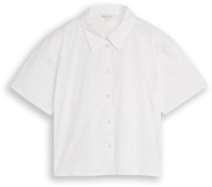 Tom Tailor Denim - Boxy fit overhemdblouse met borduursels - Maat M - white tonal daisy embroidery