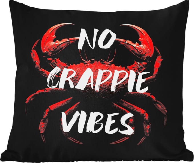 Buitenkussen Weerbestendig - Krab - Rood - Tekst - Zwart - 50x50 cm