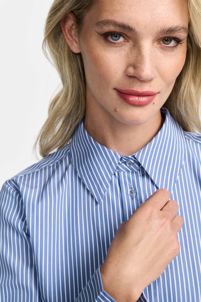 Rich & Royal Cotton Striped Basic Blouse Skyway Blue Maat: 36 | Overhemden Outlet | Dames | Blauw