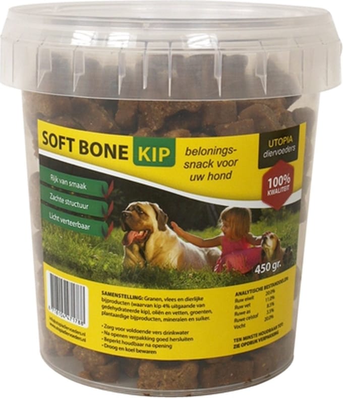 Honden Snacks Utopia - Soft Bones Kip - Zachte Structuur, Makkelijk Verteerbaar, 450 Gr