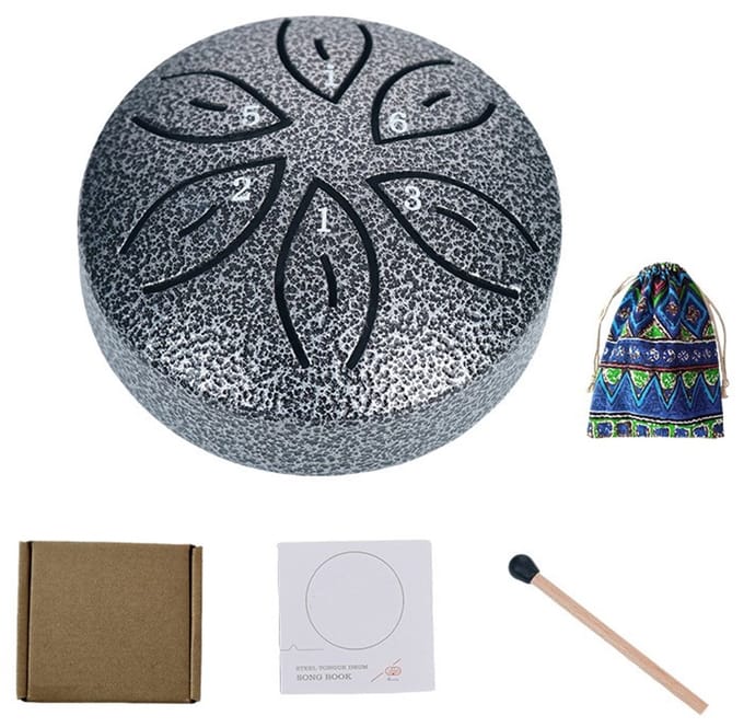 Handpan - Klankschaal - Mini Handpan - Muziek Instrument - Kinder Handpan - 6-toons - Zilver