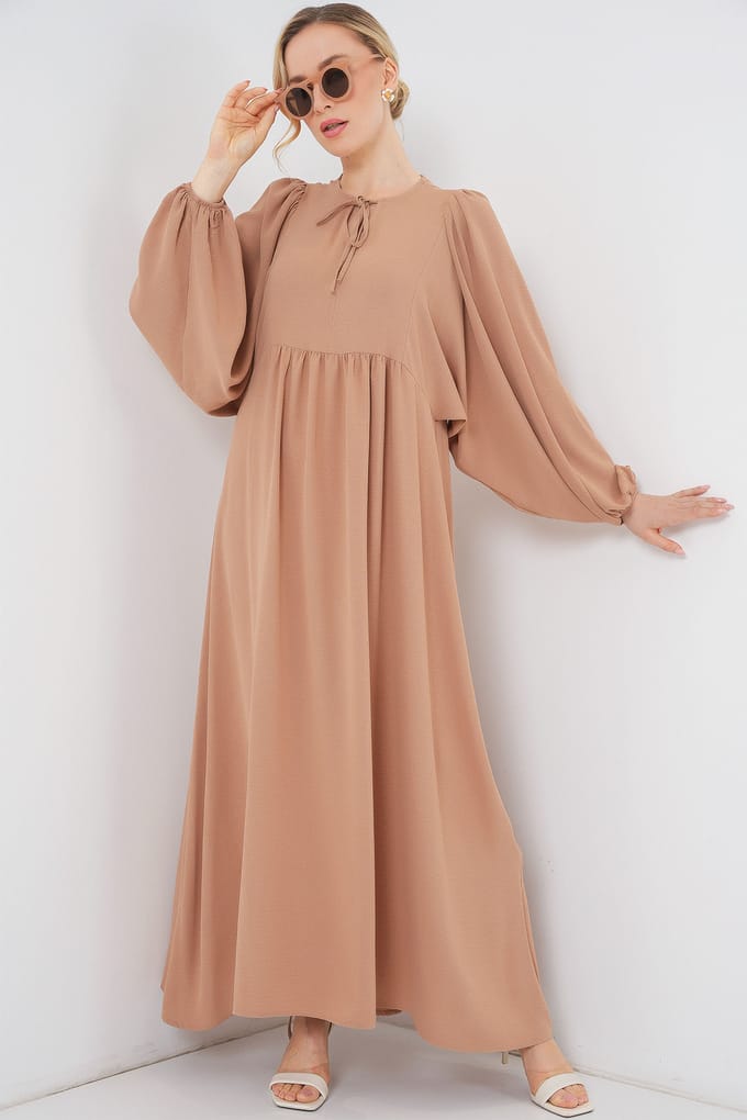 Geweven Patroon Maxi Jurk met Strik