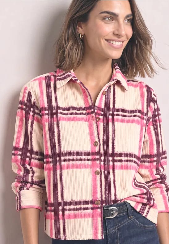 Overhemdblouse van corduroy met ruitjespatroon