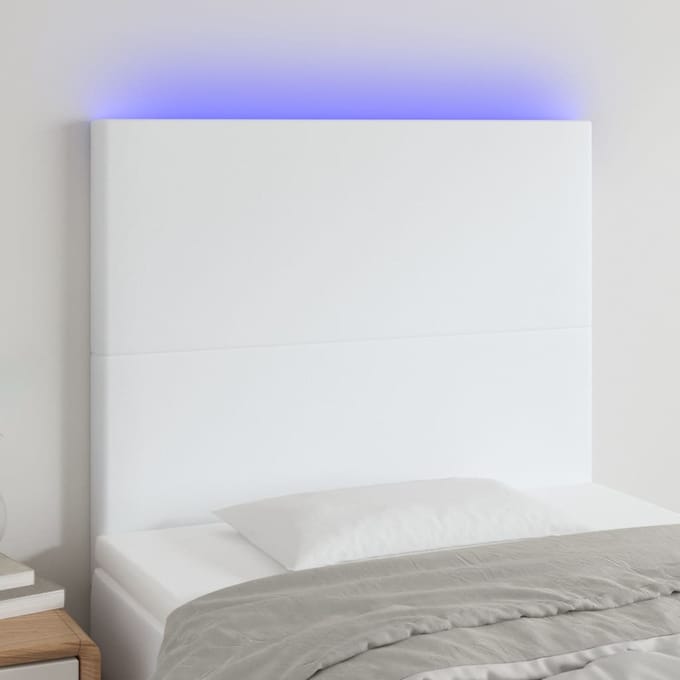 vidaXL - Hoofdbord - LED - 80x5x118/128 - cm - kunstleer - wit