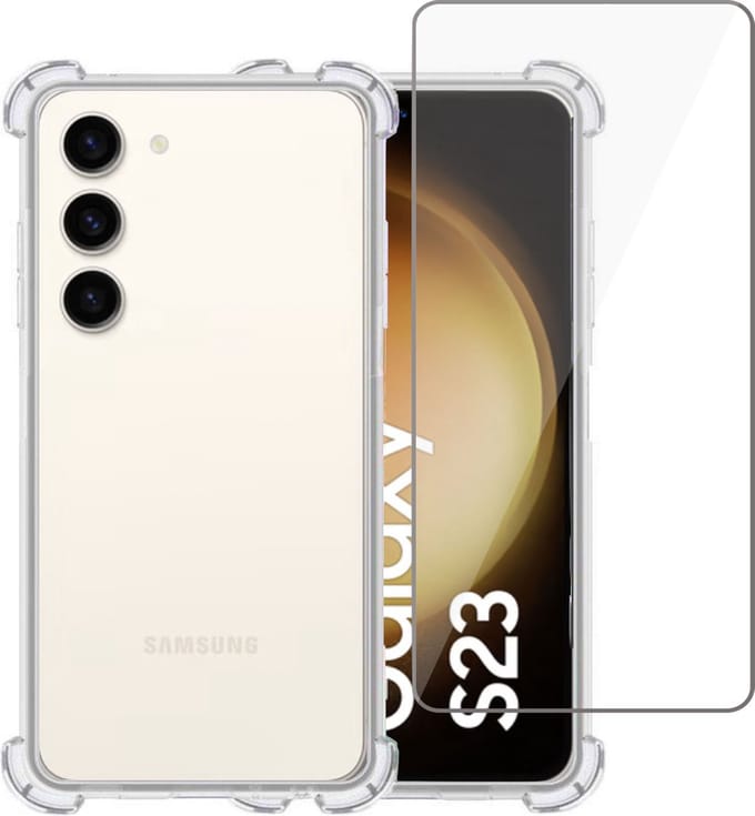 Hoesje geschikt voor Samsung S23 Plus + Screenprotector – Tempered Glass - Extreme Shock Case Transparant