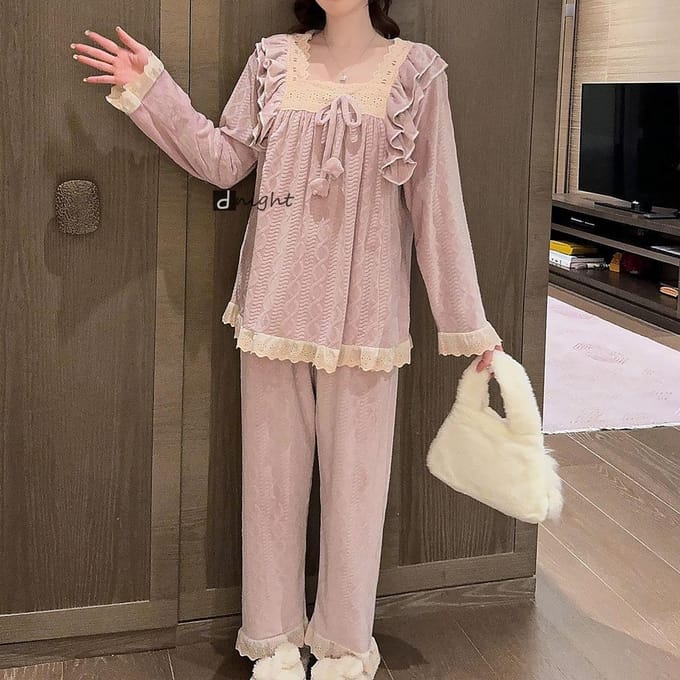 Pyjama femme extra large Pyjama femme velours Pyjama femme hiver Vêtements maison femme 5XL violet