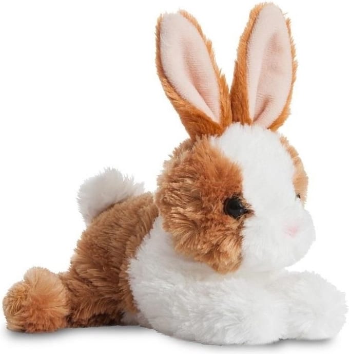 Aurora Pluche knuffel konijn - wit/bruin - 20 cm - boerderij dierenknuffel