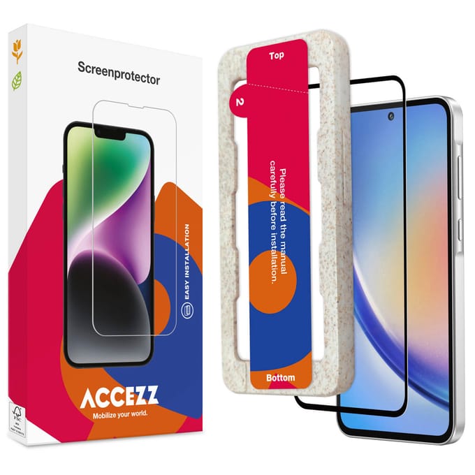 Accezz Screen Protector - Geschikt voor Samsung Galaxy A35 / A55 (5G) - Gehard Glas Full Cover Screenprotector met Bio Applicator