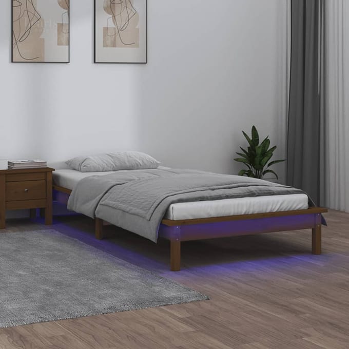 vidaXL - Bedframe - LED - massief - hout - honingbruin - 90x200 - cm