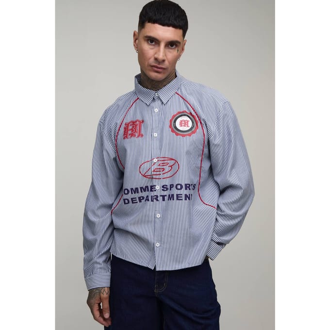 Lang Oversized Boxy Gebogen Bies Sport Overhemd | Blue | Size Small