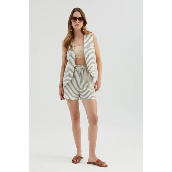 Gestreepte Hoge Taille Elastische Taille Kortebroek