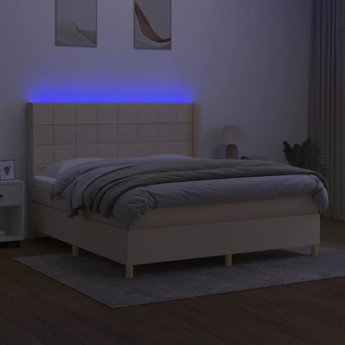 vidaXL - Boxspring - met - matras - en - LED - stof - crèmekleurig - 160x200 - cm
