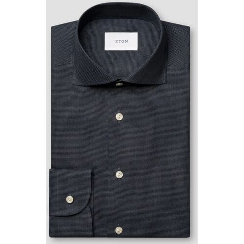 Eton Overhemd Allover Micro Check Brushed Cotton Signature Flanel Navy / male