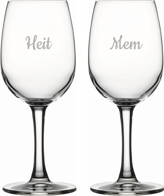 Gegraveerde witte wijnglas 26cl Mem & Heit