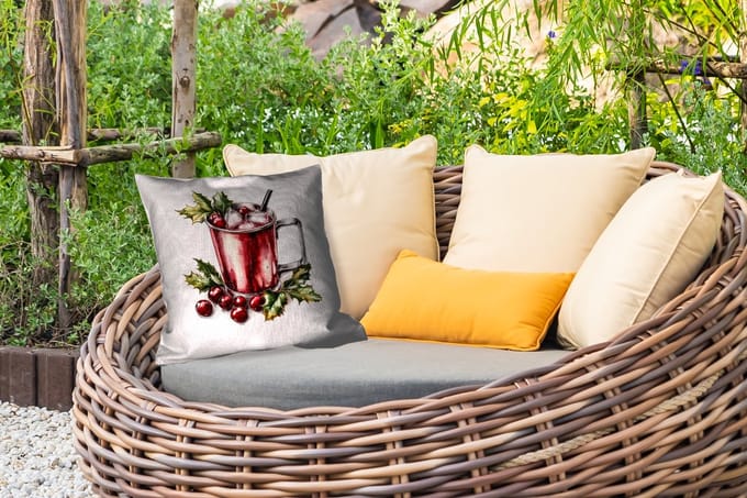 Tuinkussen - Drank - Winter - Cocktail - Rood - 40x40 cm - Weerbestendig