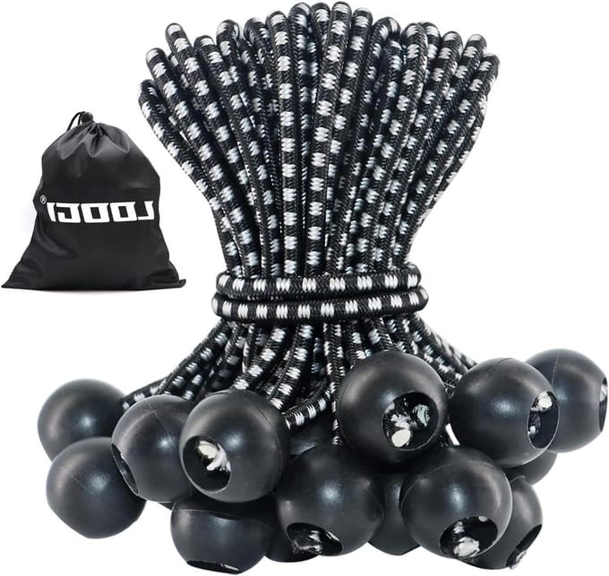 Spanbanden met bal - Elastieken lussen - Bevestigen van objecten - Duurzame polypropyleen hoes - 15 cm - Zwart