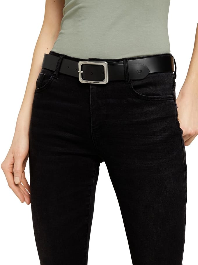Tom Tailor - TTEVE leren riem met vierkante gesp - Maat 105 - black uni