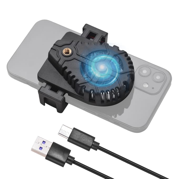 Telefoonkoeler voor Gaming Live Streaming Telefoonhouder met Koelventilator Dubbele Cold Shoe Mounts zwart