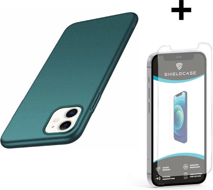 Shieldcase Ultra thin case geschikt voor Apple iPhone 12 / 12 Pro - 6.1 inch - dun telefoonhoesje - optimale bescherming - backcover - groen + glazen Screen Protector