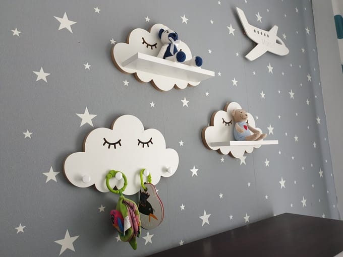 Moliland Elegance Serie - Wolk Planken en Haken Set - Scandinavisch Design - Wit MDF